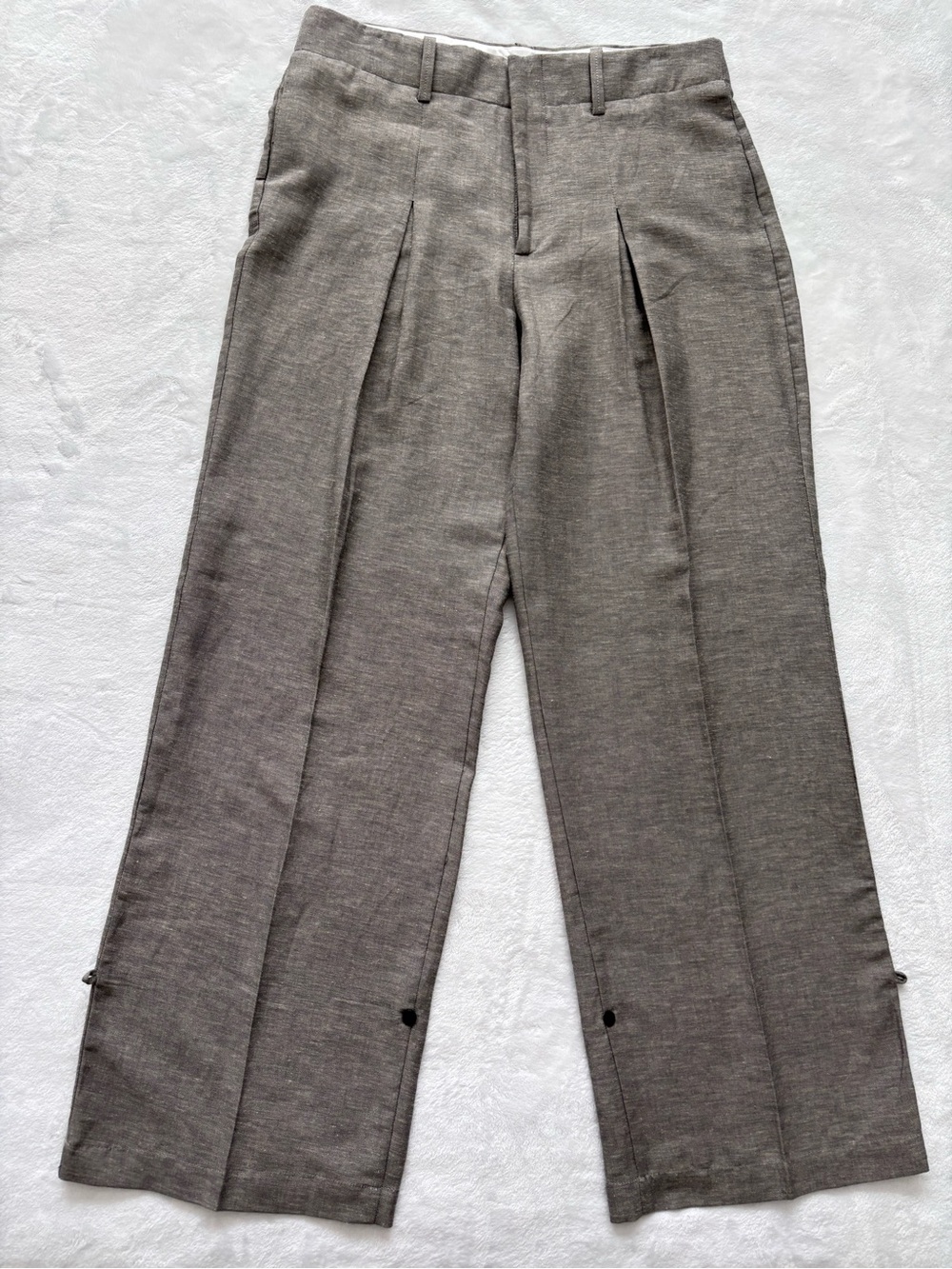 ZARA High Waist Wide Adjustable Leg Cotton Linen Pleated Trousers--NWT--L